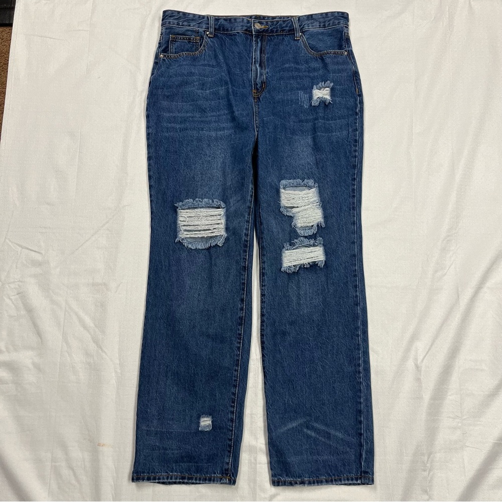 Fashion nova ladies medium wash, distressed jeans, size 14